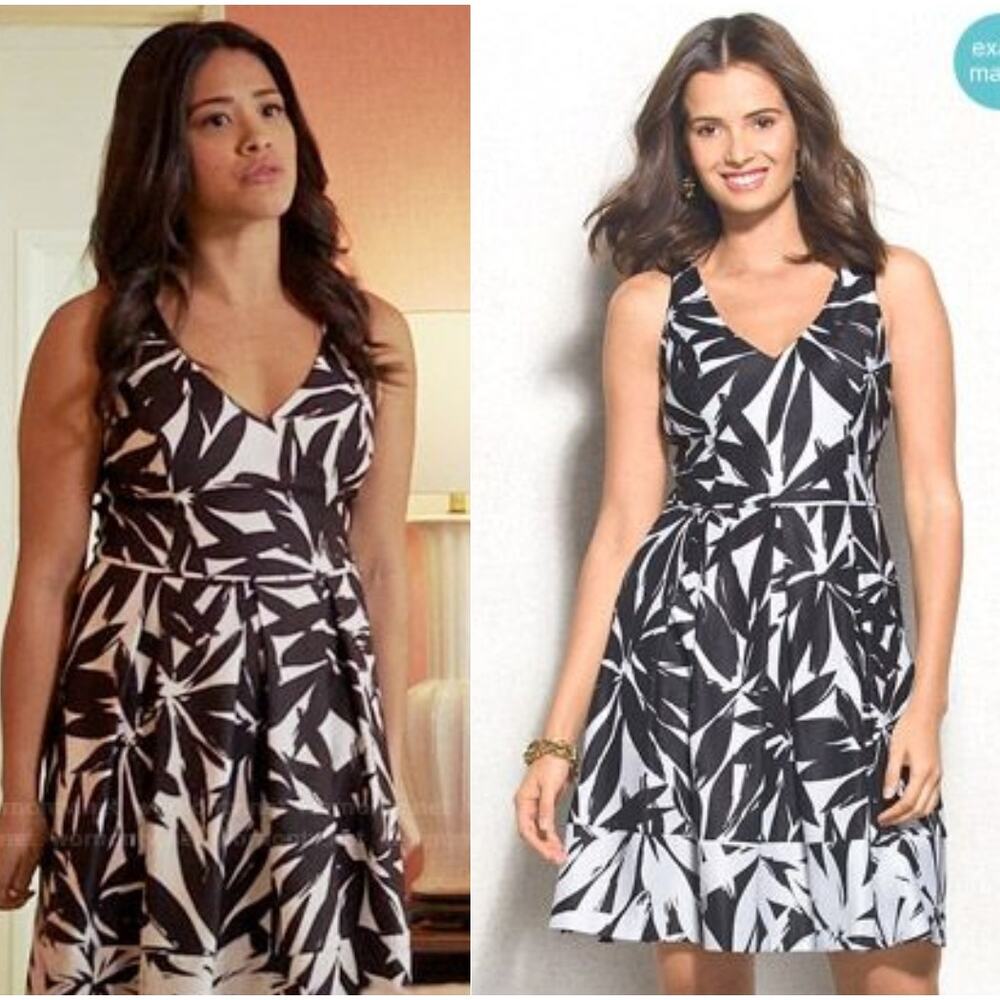 Beyond Ashley Graham Dress Womens Black White Tropical Leaves Pleats Pockets 14